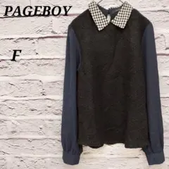 ページボーイ【F】 異素材組合せ長袖カットソー ブラウス プルオーバー ブラック
