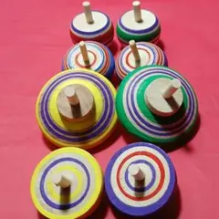 国産手仕事木製手捻りコマ４種2点8個セット