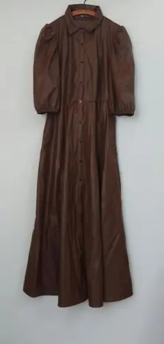 ザラ※ZARA フェイクレザー 5分袖 ロングワンピース XS
