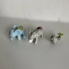 陶器製動物置物セット（象・ロバ・小鳥）