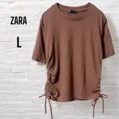 ザラ　クロップドTシャツ　ピンクベージュ　紐付き　リボン　かわいい　カジュアル