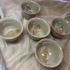 最終値下げ　一葉窯 木乃葉焼 木の葉焼 湯飲み 5客セット 和食器