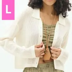 GU メッシュポロカーディガン(長袖)Q ナチュラル L