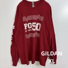 US古着 GILDAN カレッジ ロンT XL レッド 長袖 袖プリント 赤