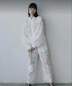 PERNA フラワーフリルレースパンツ　ホワイト　Ｌ　立体　白