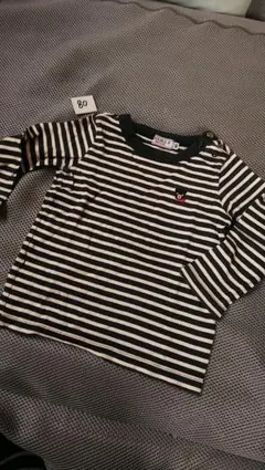 ダブルビーDOUBLE.B美品BくんストライプロンＴトップスカットソー白黒