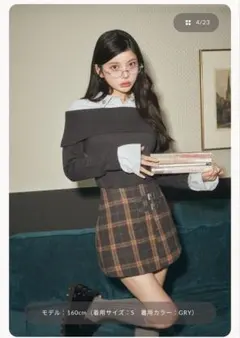 チェックダブルベルトラップミニスカート