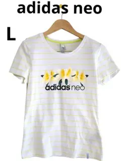 adidas neo 綿100%半袖Tシャツ　 ホワイト/イエロー　Lのサムネイル