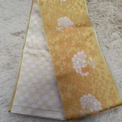 金色 花柄 半幅帯　リバーシブル