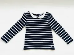 美品 PETIT BATEAU カットソー 104 長袖 襟付き ボーダー