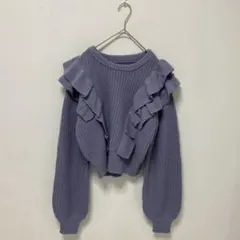 GRLグレイル　フリル　デザイン　リブ　ニット　ショート丈　紫　パープル【M】