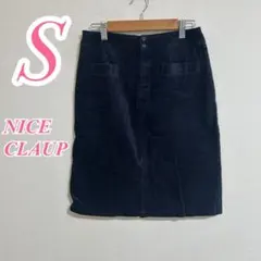 ナイスクラップ タイトスカート ネイビー S コーデュロイ ひざ丈のサムネイル