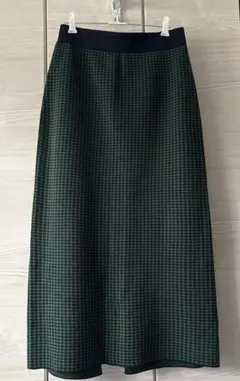 GU グリーン系チェック スリットロングスカート