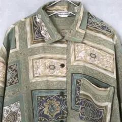 古着シャツ 古着 シャツ レトロ ダマスク 柄シャツ 総柄 アート メンズ 長袖