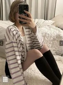 GRL　前後2Wayボーダー柄ショート丈カーディガン　オフホワイト×ピンク