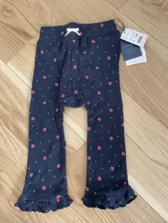 【バースデイ　cottoli 】ネイビー ハート柄 リブレギンス 80cm