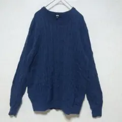 ユニクロ カシミヤ混 ネイビー ケーブル編み セーター 長袖 L
