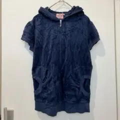 JUICY COUTURE ネイビー フード付きパーカー L 半袖 海外古着のサムネイル