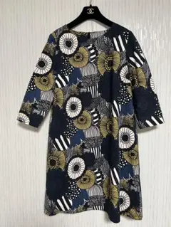 marimekko マリメッコ 総柄 ワンピース 七分袖 38 綿混 - メルカリ