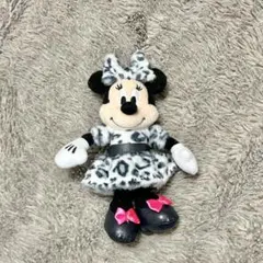 ミニー ヒョウ柄　ぬいぐるみチャーム　グレー　ホワイト
