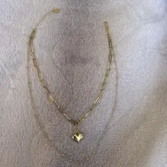 【新品未使用】ハート型チャーム付き3連ネックレス ダイヤモンド風リング 10号