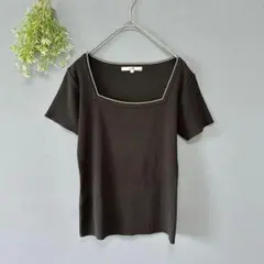 ★23区［M］上品ナチュラル◎ウォッシャブル◎コットン混スクエアネック半袖ニット