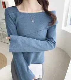 ２WAYアシンメトリーオフショルダーリブニット