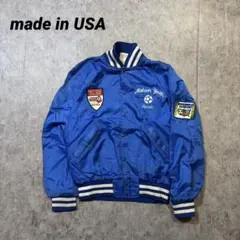 80s 90’s USA製 サテンスタジャン アメカジ 刺繍ワッペン青