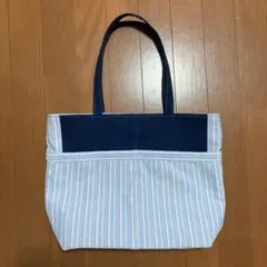 デニムリメイク　トートバッグ　ストライプ　ハンドメイド