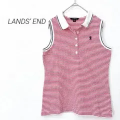 ランズエンド ポロシャツ M ボーダー ノースリーブ コットン 人気 0537
