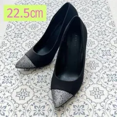 RANDA ポインテッドトゥ パンプス ハイヒール ブラック グリッター