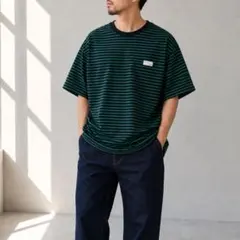 【人気】ニューバランス ボーダーTシャツ ロゴワッペン L相当のサムネイル