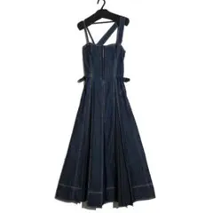 美品 アダムリップス デニム 配色 Vネック ライン デザイン ワンピース 