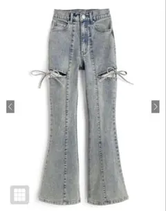 サイドカットアウトリボンフレアデニムパンツ cu578