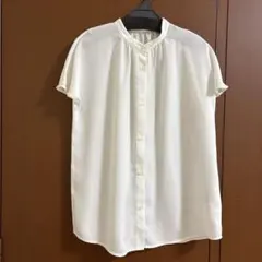 アイボリー シフォン 半袖シャツ