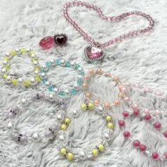 カラフルビーズ ネックレス、ブレスレット、指輪セット⭐︎