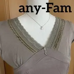 anyFAM 半袖カットソー レース装飾 ブラウン サイズＬのサムネイル
