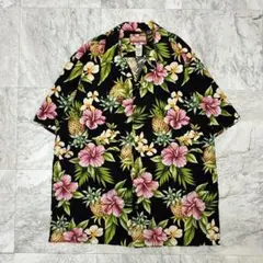 【HAWAII製】【美品】RJC アロハシャツ 半袖シャツ 開襟 2XL相当 黒