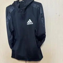 adidas フード付き ブラックジャージジャケット