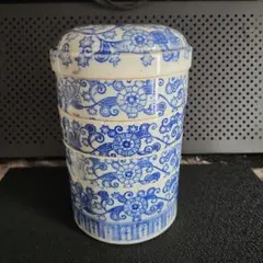 -05//v2　印判　重箱　陶器　四段　お重　レトロ