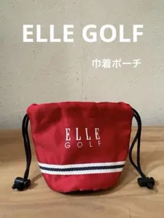 ELLE GOLF エルゴルフ 巾着ポーチ 赤×ネイビー ゴルフボール・小物入れ