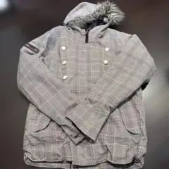 海外輸入 チェック柄ダブルブレストジャケット（ファー付き）Sサイズ