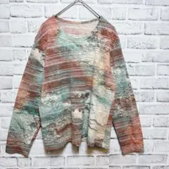 総柄カットソー 長袖 マルチカラー L相当 ストレッチ素材 トップス