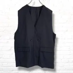 huitieme nid バックスリット　ベスト　ジレ　黒　ダブルボタン
