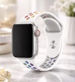 Applewatch シリコン ベルト スポーツ 軽量 バンド 白 レインボー
