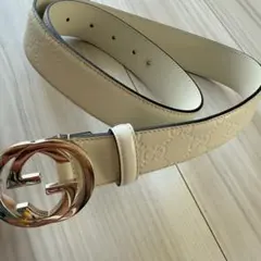 【GUCCI 】ホワイトレザー GGロゴベルト/総柄/レディース/370543