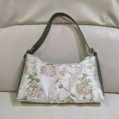 ハンドバッグ　花柄　刺繍　グリーン系　レトロ　春　オケージョン　和装