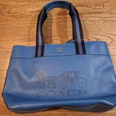COACH 青 トートバッグ ストライプ