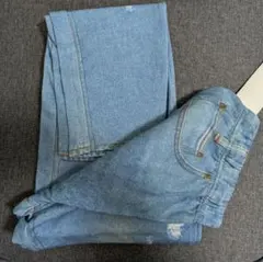 【新品】アズールバイマウジー　ヴィンテージダメージ風プリントデニム調パンツ