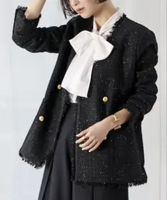 【あゆみ様専用】ELFRANKエルフランク　ツイードフリンジノーカラージャケット